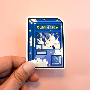 Cute Bunny Claw Machine Sticker - Kawaii Rabbit with Prize Decal for Laptops, Water Bottles & Journals