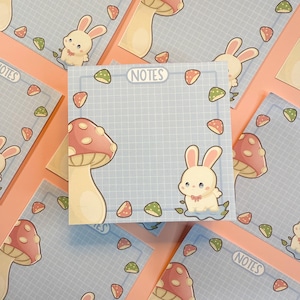 Cute Bunny Mushroom Notepad - Kawaii Rabbit Memo Pad for Notes, To-Do Lists & Journaling - Pastel Bunny Stationery Gift / 45 pcs