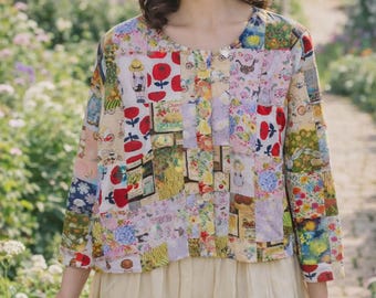Chaqueta de paño de cocina vintage reciclada hecha a mano