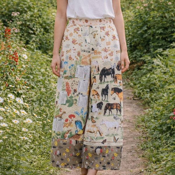 Pantalones de paño de cocina vintage reciclados y hechos a mano