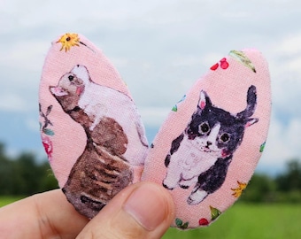 Handmade Cat Fabric Hair Clips