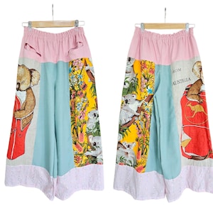 Handmade , Upcycled Vintage Tea Towel Pants