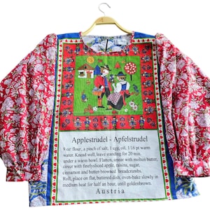 Handmade , Upcycled Vintage Tea Towel Blouse