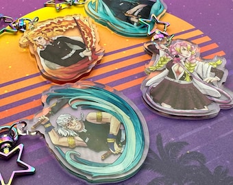 KNY/ Demon Slayer keychains, 2.5" acrylic charms. Mitsuri, Uzui Tengen, Rengoku, Muichiro