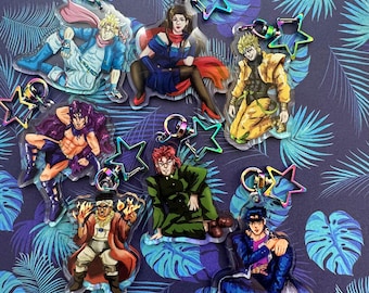 Jojos Curious Crusade part 1-3 Keychains, 2.5&quot;  Acrylic Charms, FAN MADE