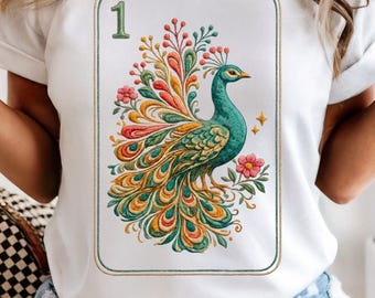 Peacock Mahjong Tile Shirt, Faux Embroidery Mahjong Tee, Vintage Mahjong Lover Gift, Unisex Comfort Colors® Apparel, Mahjong Sweatshirt