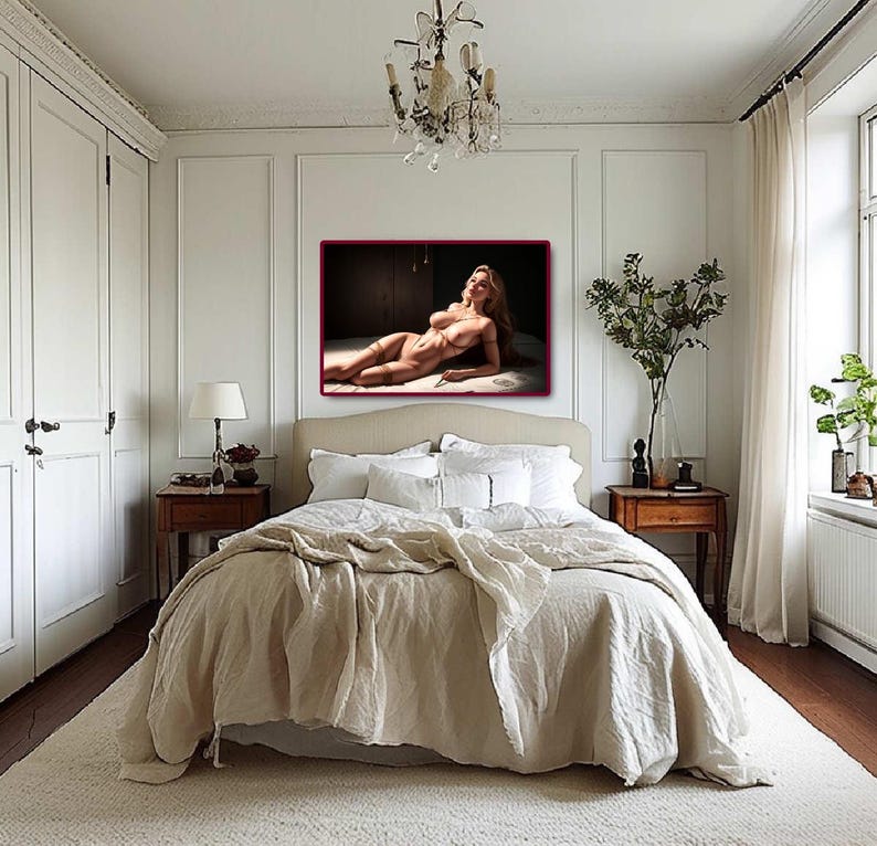 2 Nude Bondage Women Art Prints. Digital Oil Art Drawing. Oil Painting