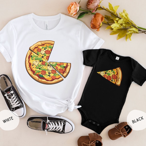 Pizza and Slice Shirt Gift, Fathers Day Gift, Pizza Matching Family Shirt, Pizza Shirts Set, Pizza and Pizza Slice Shirt, Daddy and Me Shirt