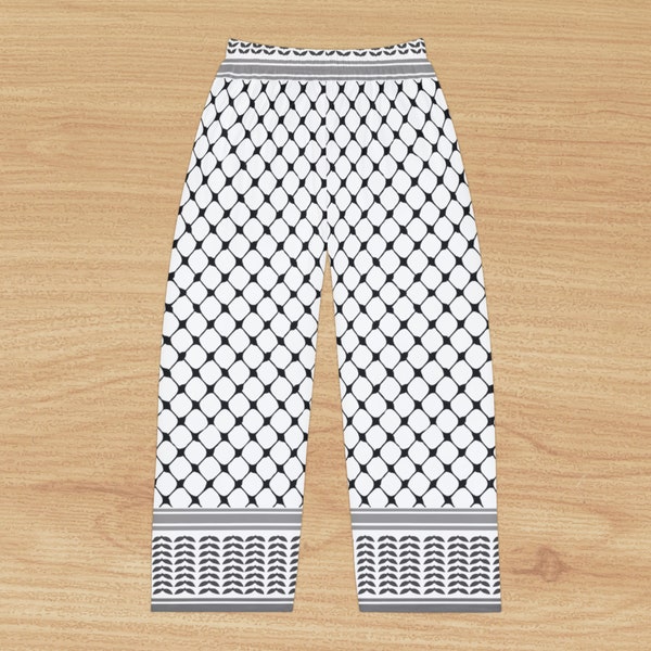 Palestinian Keffiyeh Pattern Men's Pajama Pants, Palestine Pants, Kufiya Pattern, White Pajama Pants, Free Palestine, Gaza Aid