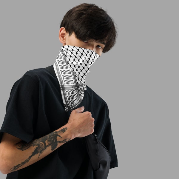 Palästinensische Keffiyeh gemusterte Bandana, Keffiyeh, Kufiyah, weiße Bandana, Palästina, freies Palästina, palästinensisches Muster, Palästina-Flagge