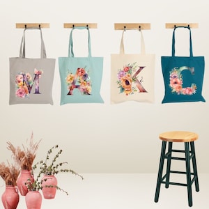 Personalisierte Baumwollsegeltuch Handeinkaufstasche Monogramm-Einkaufstasche Anfangssegeltuchtasche Brautjungfern-Geschenk-Taschengeschenk für sie A-Z wiederverwendbare umweltfreundliche