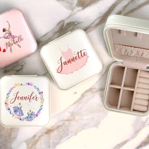 Scatola portagioie natalizia personalizzata con nome ballerina, custodia per gioielli in pelle PU personalizzata, design ballerina, scatola portagioie da viaggio,