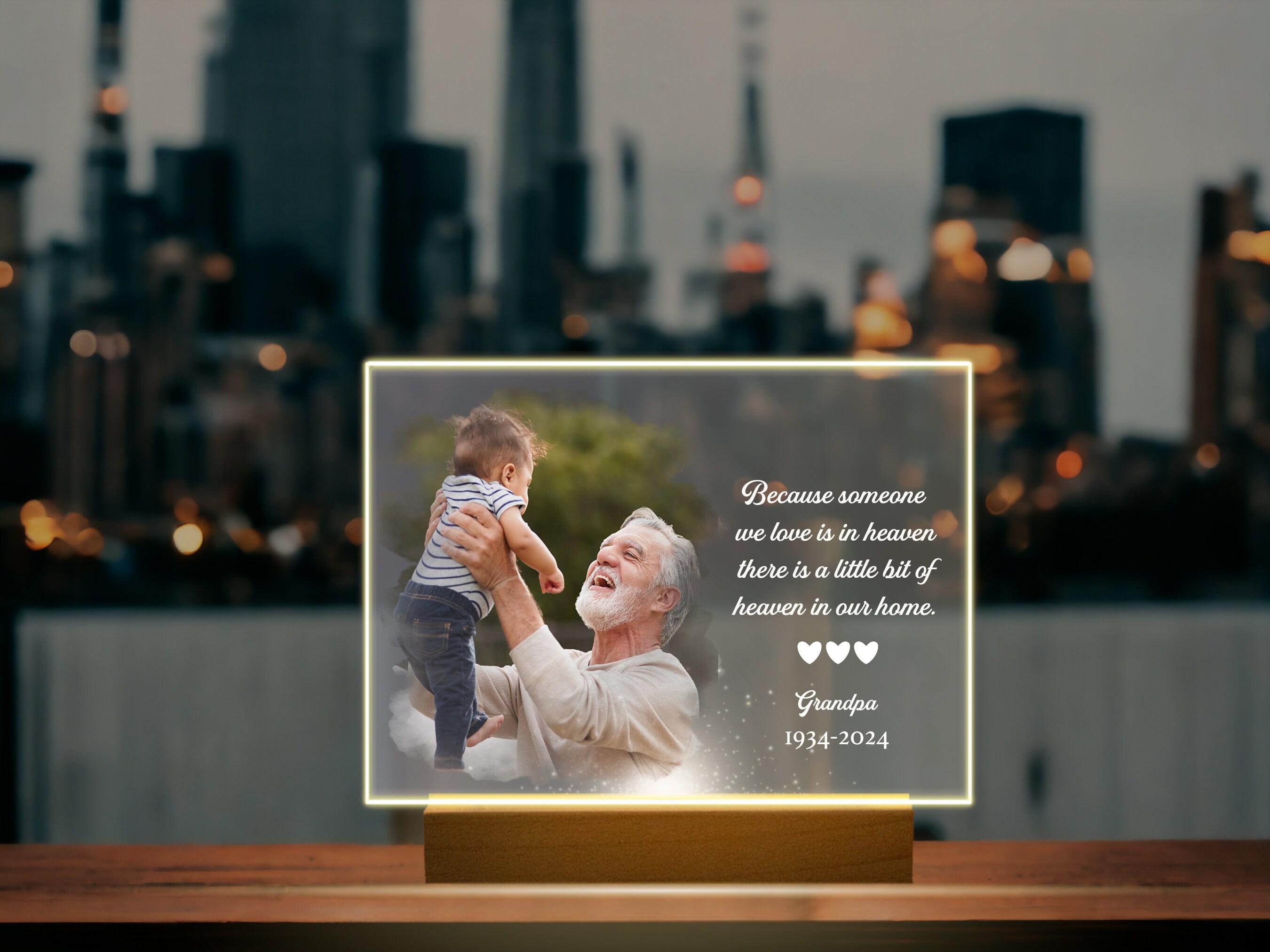 Personalized Night Light Gift for Grandpa Memorial Father's Day, Custom Photo Collage LED Light for Home Decor, First Time Dad Gift,