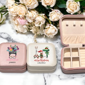 Scatola portagioie natalizia personalizzata regalo per parrucchiere Nome stilista Portagioie in pelle PU personalizzato, portagioie da viaggio,