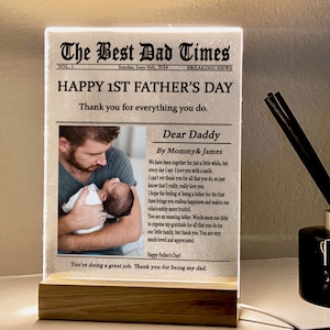 Personalized Night Light Gift for Father's Day, Custom Photo Collage LED Light for Home Decor, First Time Dad Gift, Newspaper design