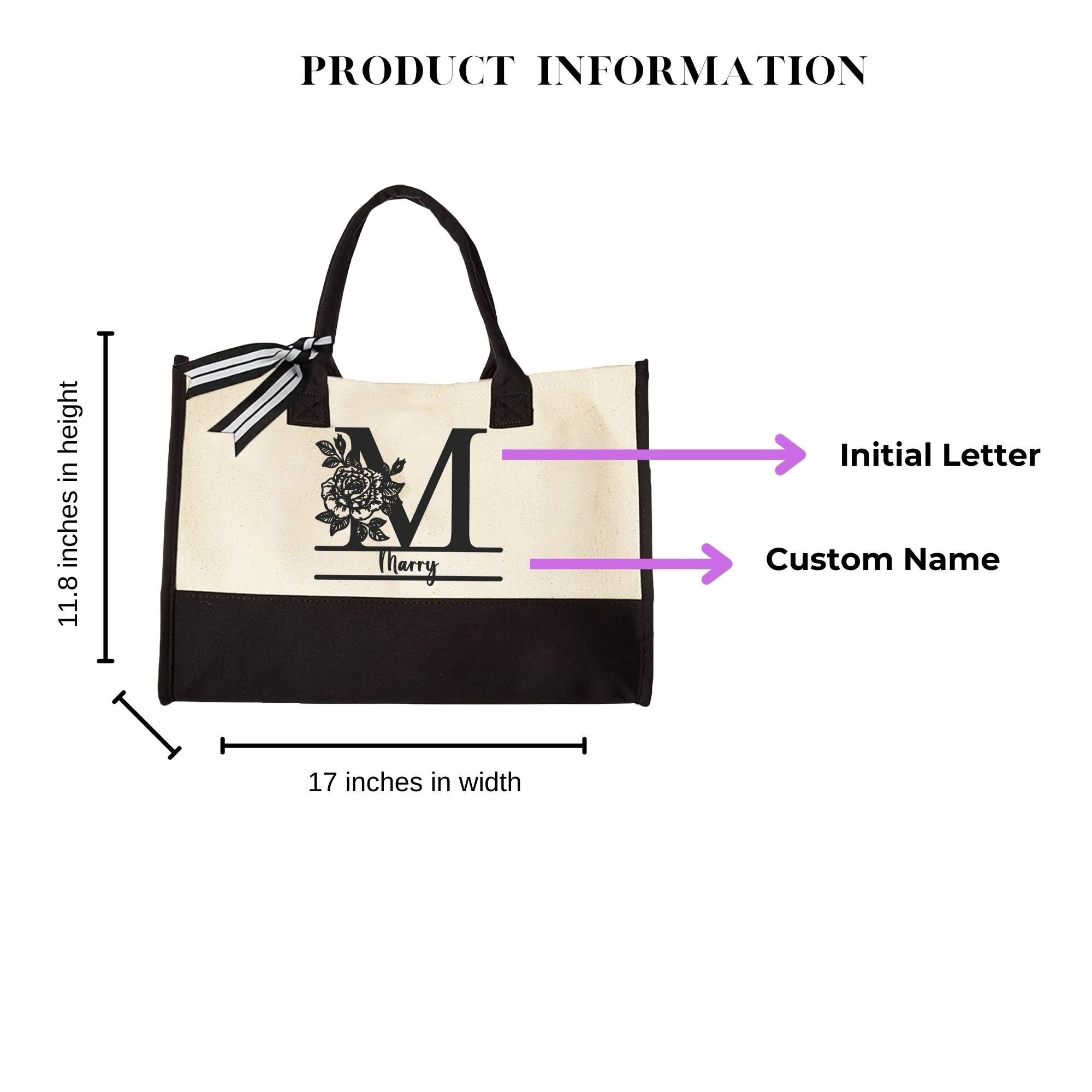 Custom Floral Initial and Name Cotton Canvas Tote Bag Bachelorette Party Beach Totes Bridal  Personalized Tote Bag Birthday Gift for Her