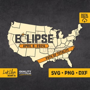 Totale Sonnenfinsternis US Karte SVG, Totalität PNG, Sonnenfinsternis 8. April 2024 svg, USA Pfad der Totalität 2024 svg | Digitaler Download