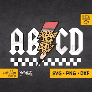 ABCD Leopard Pencil Bolt SVG, Happy 100 Days of School svg, Abcd Teacher Lightning Leopard Pencil svg, Pencil Bolt PNG | Digital download
