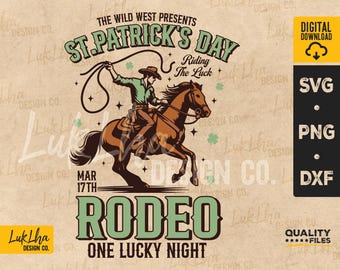 Wild West Rodeo SVG, Lucky Shamrock Cowboy, St Patricks Rodeo PNG, Vintage Western St Patrick's day svg | Digital download