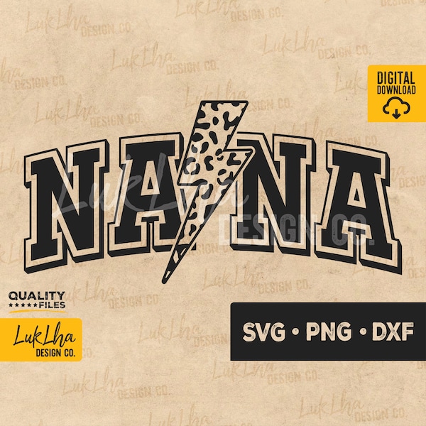 Nana Leopard Bolt SVG, Lightning Nana SVG, Lightning Leopard png, Retro Mom svg, Mama Lightning Bolt PNG, Nana Varsity | Digital download