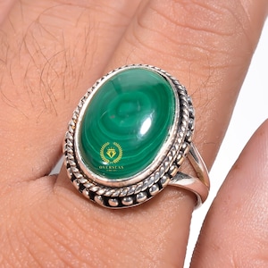 Handmade Malachite Ring: Adjustable Sterling Silver Boho Jewelry