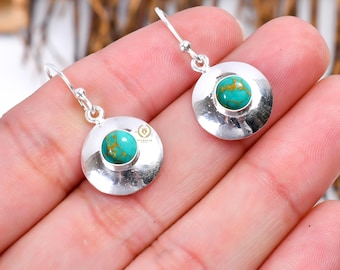 Pendientes de plata de ley con turquesa y cobre verde: colgantes hechos a mano