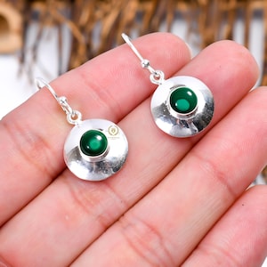 Natural Malachite Earrings, Green Stone Earrings, 925 Sterling Silver Earrings, Handmade Earrings, Garnet Jewelry, Dangle Earrings For Her