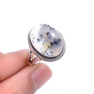 Dendritic Agate Sterling Silver Ring: Adjustable Statement Jewelry
