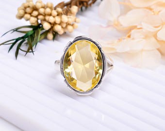Oval citronkvartsring: Handgjord 925 sterlingsilver, vintagestil