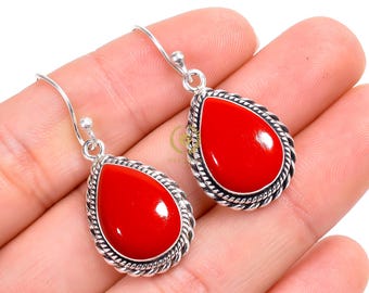 Red Coral Sterling Silver Earrings: Handmade Gemstone Jewelry