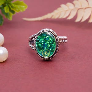Australian Triplet Opal Ring: Sterling Silver Adjustable Oval Ring