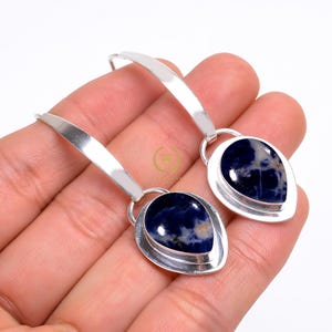 Blue Sodalite Dangle Earrings: 925 Sterling Silver Gemstone Earrings