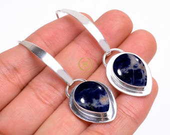 Boucles d'oreilles pendantes en sodalite bleue : boucles d'oreilles en argent sterling 925 avec pierres précieuses