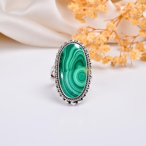 Malachite Sterling Silver Ring: Handmade Boho Statement Jewelry