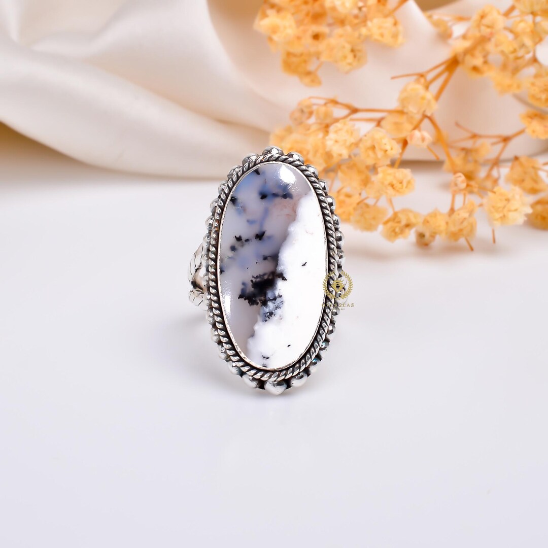 Dendrite Opal Agate Ring: Oval Sterling Silver Statement Ring - Etsy
