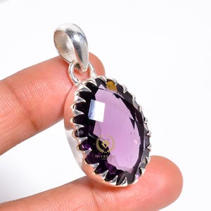 Handmade Oval Amethyst Pendant: 925 Sterling Silver Gemstone Jewelry