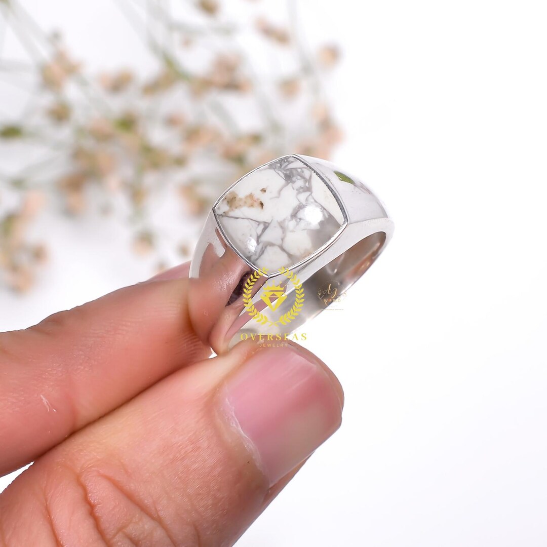 Howlite Gemstone Ring: Sterling Silver Cushion Statement Ring - Etsy