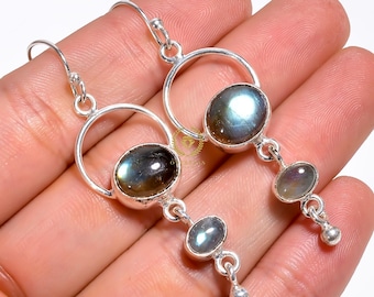 Natural Labradorite Earrings, 925 Sterling Silver Earring, Gemstone Earring for women jewelry Gift For Her, Blue Stone Earring For Jewelry