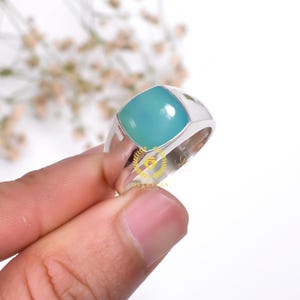 Blue Chalcedony Ring: Handmade 925 Sterling Silver Boho Statement Ring