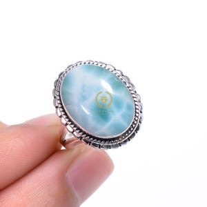 Natural Larimar Ring: Sterling Silver Boho Statement Jewelry
