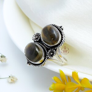 Labradorite Statement Ring: Oval Blue Gemstone, 925 Sterling Silver
