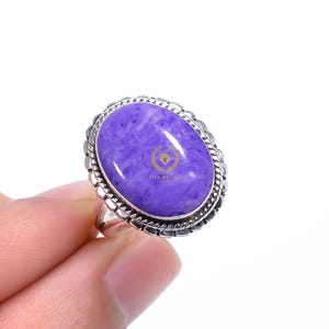 Handmade Charoite Ring: Oval Purple Gemstone, 925 Sterling Silver