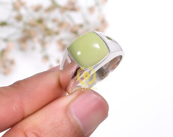 Handmade Lemon Chrysoprase Ring: Sterling Silver Statement Jewelry