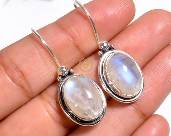 Rainbow Moonstone Gemstone Earring, 925 Sterling Silver Earring, Stone Earring, Handmade Earring, Earring For Women, Gift For Her