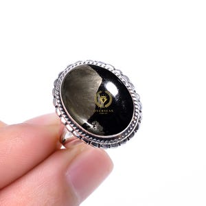 Handmade Oval Pyrite Ring: 925 Sterling Silver Statement Ring