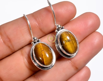 Tiger Eye Gemstone Earring, 925 Sterling Silver Earring, Stone Earring, Handmade Earring, Earring For Women, Gift For Her