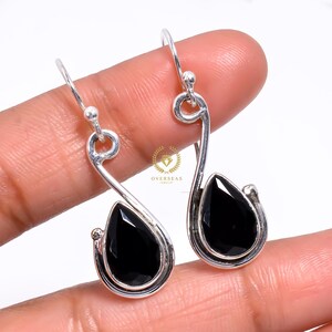 Black Onyx Sterling Silver Earrings: Handmade Teardrop Dangle