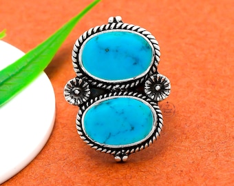 Handgemachter 925 Sterling Silber Magnesit Türkis Statement Ring