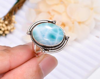 天然カリブ海産ラリマー925スターリングシルバージュエリーリング US