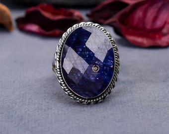 Handmade Oval Blue Sapphire Ring: 925 Sterling Silver Wedding Jewelry